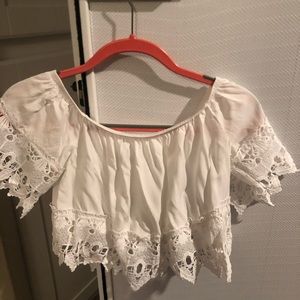 White lace off the shoulder crop top